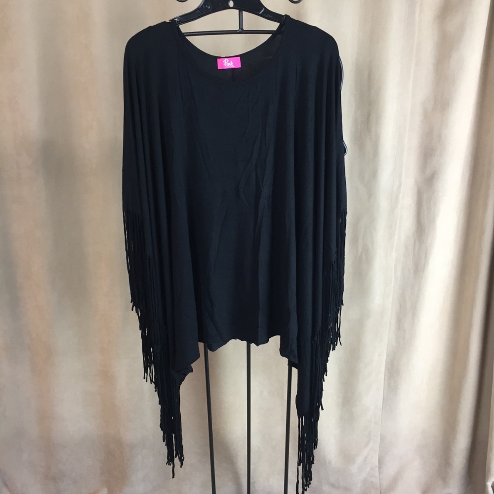 Fringe Poncho, Black, size 1X - Picture 10 of 11